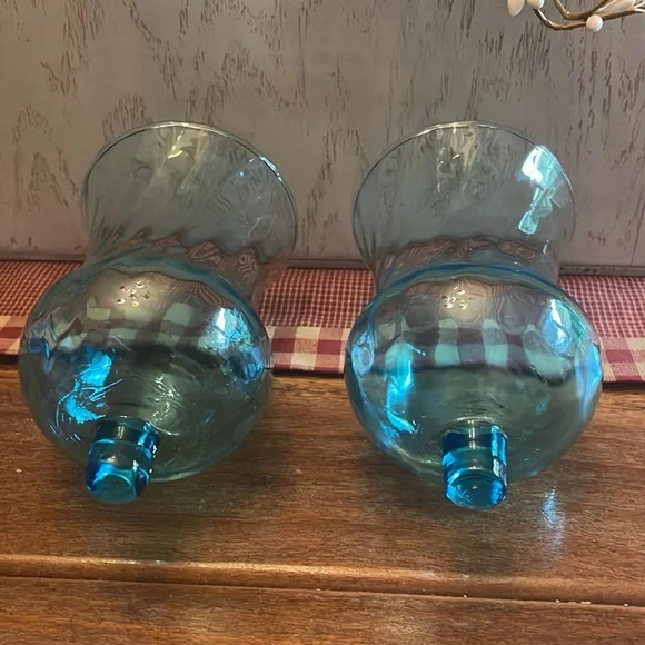 Vtg Home Interiors Blue Optic Swirl Glass Globe Votive candle holder cups (2) - Picture 2 of 6